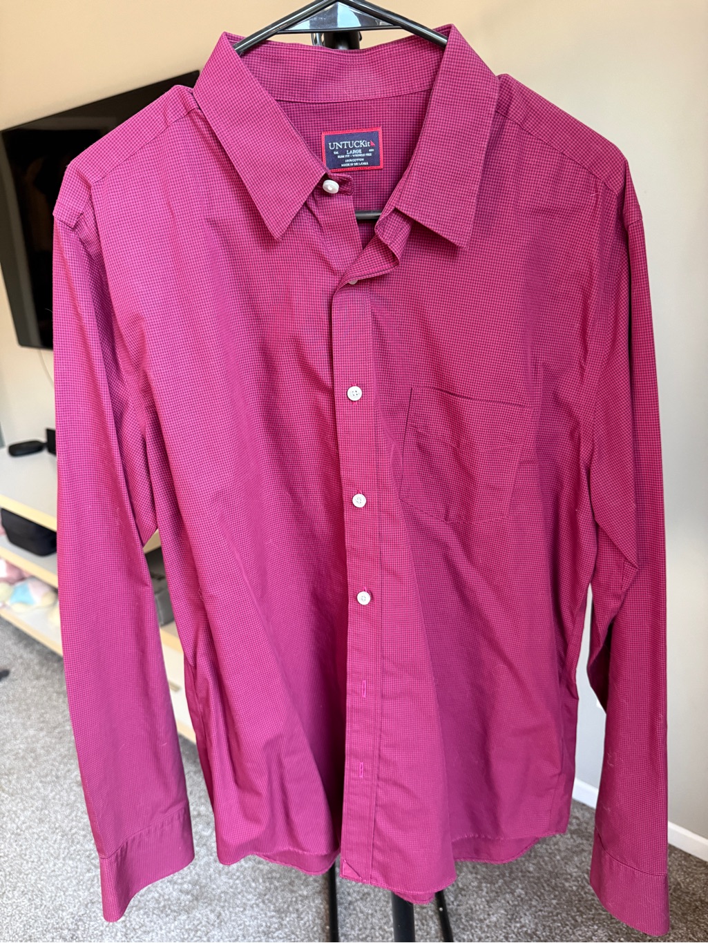 Untuckit Men’s Long Sleeve Button-Down Shirt - Magenta